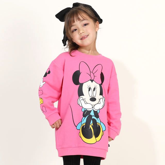 【ベビードール】ミニー 親子お揃い BIGフェイスチュニック丈ワンピース 0026K / ベビーサイズ キッズ トップス トレーナー ワンピ ロング丈 スウェット素材 春秋冬