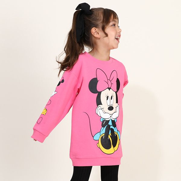 【ベビードール】ミニー 親子お揃い BIGフェイスチュニック丈ワンピース 0026K / ベビーサイズ キッズ トップス トレーナー ワンピ ロング丈 スウェット素材 春秋冬