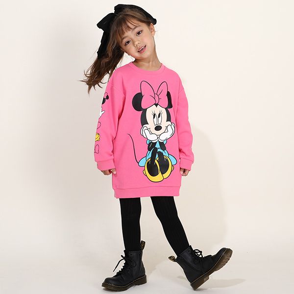 【ベビードール】ミニー 親子お揃い BIGフェイスチュニック丈ワンピース 0026K / ベビーサイズ キッズ トップス トレーナー ワンピ ロング丈 スウェット素材 春秋冬