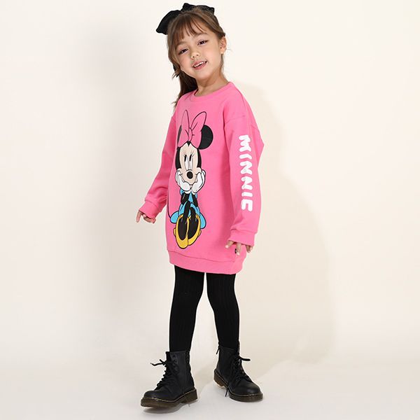 【ベビードール】ミニー 親子お揃い BIGフェイスチュニック丈ワンピース 0026K / ベビーサイズ キッズ トップス トレーナー ワンピ ロング丈 スウェット素材 春秋冬