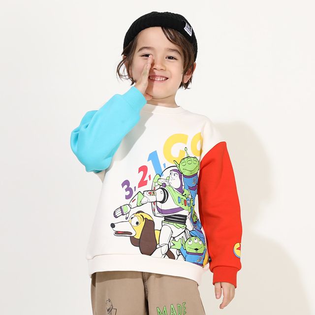 【ベビードール】親子お揃い トイ・ストーリー キャラクター裏起毛トレーナー 0039K / ウッディ バズ・ライトイヤー レックス スリンキー エイリアン トップス 長袖 クルーネック リンクコーデ あたたかい ベビーサイズ キッズ