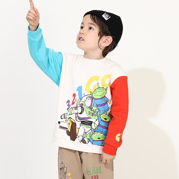 【ベビードール】親子お揃い トイ・ストーリー キャラクター裏起毛トレーナー 0039K / ウッディ バズ・ライトイヤー レックス スリンキー エイリアン トップス 長袖 クルーネック リンクコーデ あたたかい ベビーサイズ キッズ