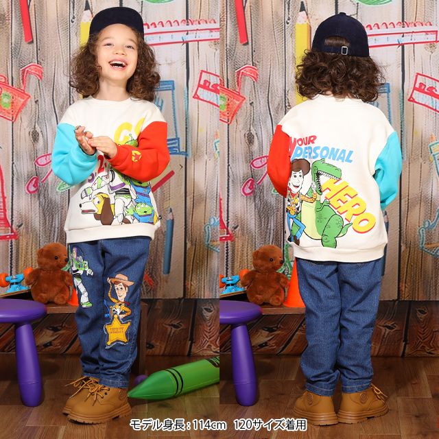 【ベビードール】親子お揃い トイ・ストーリー キャラクター裏起毛トレーナー 0039K / ウッディ バズ・ライトイヤー レックス スリンキー エイリアン トップス 長袖 クルーネック リンクコーデ あたたかい ベビーサイズ キッズ