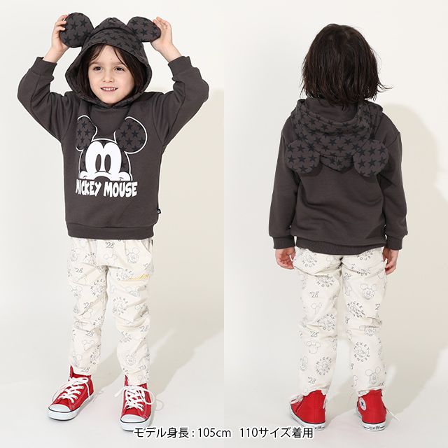 【ベビードール】ミッキー キャラクター 裏起毛パーカー 0040K / ベビーサイズ キッズ 長袖 トップス プルオーバー セミワイド