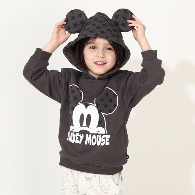 【ベビードール】ミッキー キャラクター 裏起毛パーカー 0040K / ベビーサイズ キッズ 長袖 トップス プルオーバー セミワイド