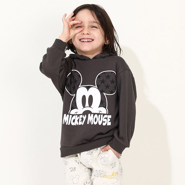 【ベビードール】ミッキー キャラクター 裏起毛パーカー 0040K / ベビーサイズ キッズ 長袖 トップス プルオーバー セミワイド
