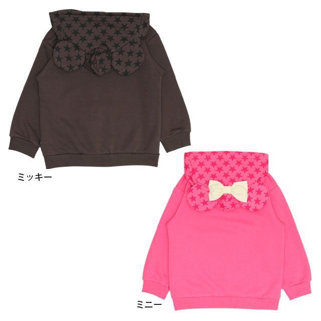 【ベビードール】ミニー キャラクター 裏起毛パーカー 0040K / ベビーサイズ キッズ 女の子 りぼん 長袖 トップス プルオーバー セミワイド