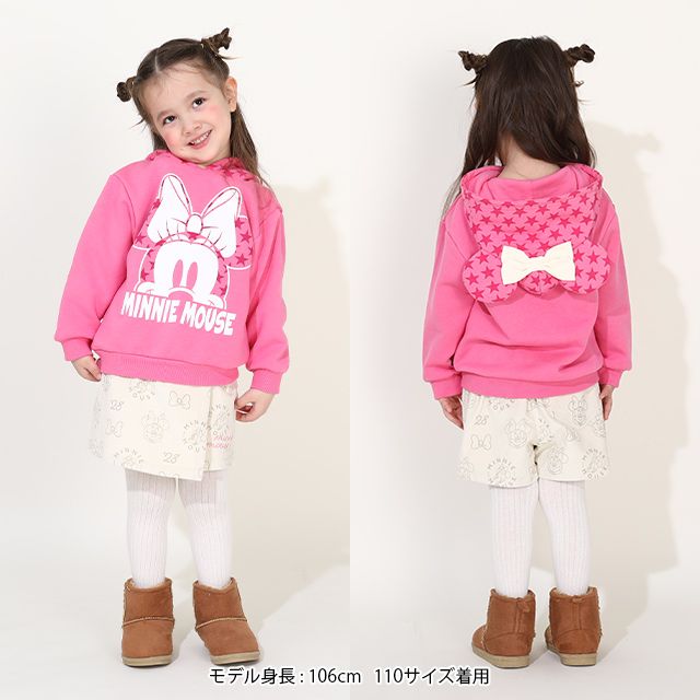 【ベビードール】ミニー キャラクター 裏起毛パーカー 0040K / ベビーサイズ キッズ 女の子 りぼん 長袖 トップス プルオーバー セミワイド