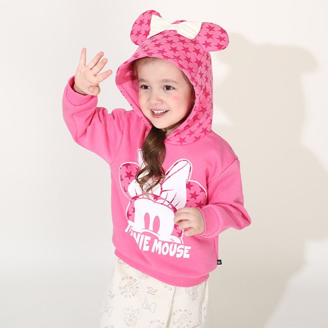 【ベビードール】ミニー キャラクター 裏起毛パーカー 0040K / ベビーサイズ キッズ 女の子 りぼん 長袖 トップス プルオーバー セミワイド