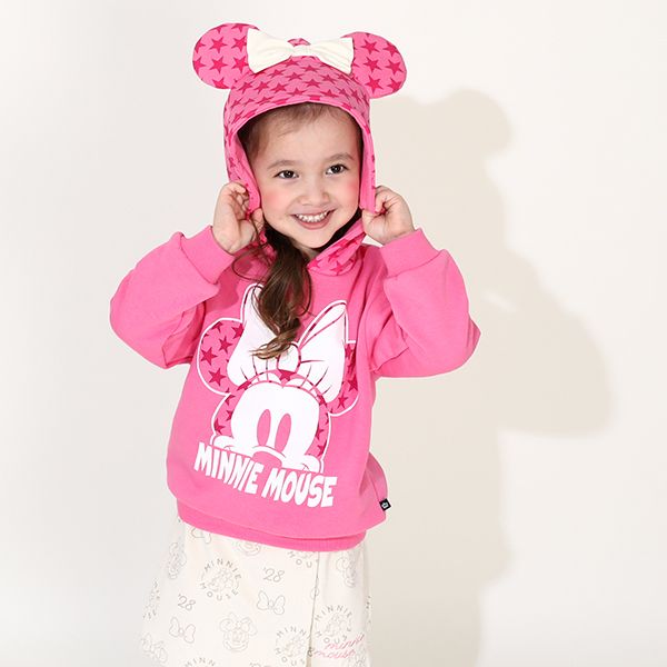 【ベビードール】ミニー キャラクター 裏起毛パーカー 0040K / ベビーサイズ キッズ 女の子 りぼん 長袖 トップス プルオーバー セミワイド