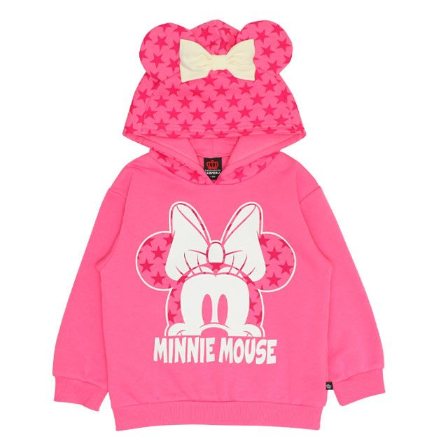 【ベビードール】ミニー キャラクター 裏起毛パーカー 0040K / ベビーサイズ キッズ 女の子 りぼん 長袖 トップス プルオーバー セミワイド