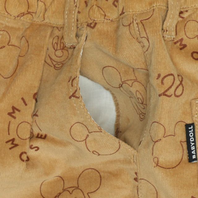 【ベビードール】ミッキー コーデュロイ ロングパンツ 0041K / ベビーサイズ キッズ リンクコーデ ストレッチコーデュロイ 長ズボン ウエストゴム 楽ちん ポケットあり