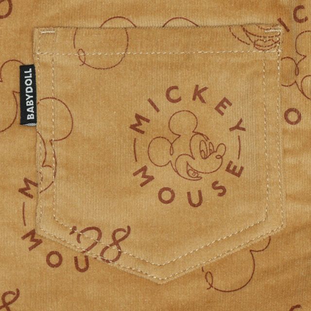 【ベビードール】ミッキー コーデュロイ ロングパンツ 0041K / ベビーサイズ キッズ リンクコーデ ストレッチコーデュロイ 長ズボン ウエストゴム 楽ちん ポケットあり
