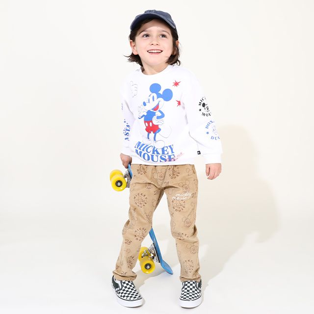 【ベビードール】ミッキー コーデュロイ ロングパンツ 0041K / ベビーサイズ キッズ リンクコーデ ストレッチコーデュロイ 長ズボン ウエストゴム 楽ちん ポケットあり