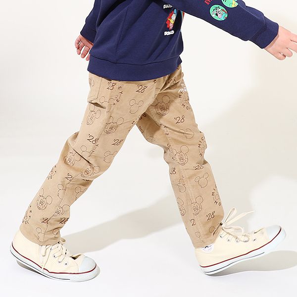 【ベビードール】ミッキー コーデュロイ ロングパンツ 0041K / ベビーサイズ キッズ リンクコーデ ストレッチコーデュロイ 長ズボン ウエストゴム 楽ちん ポケットあり