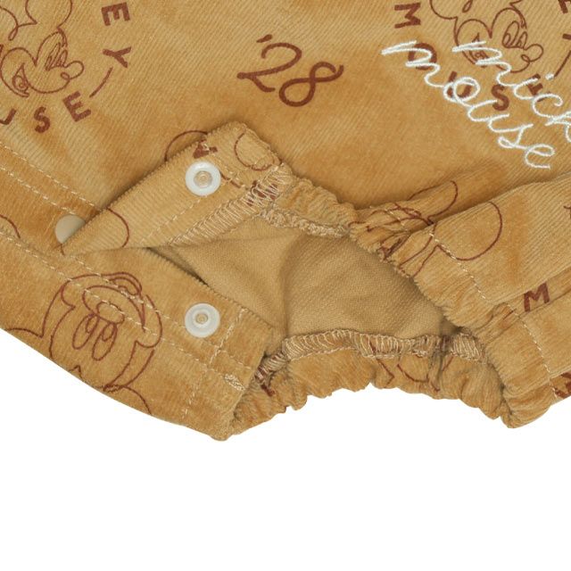 【ベビードール】ミッキー コーデュロイ サロペットロンパース 2点セット 0043B / ベビーサイズ 出産祝い セットアイテム ストレッチコーデュロイ ボーダー 長袖 ロンT ボディスーツ 肩紐調整可 股下スナップボタン