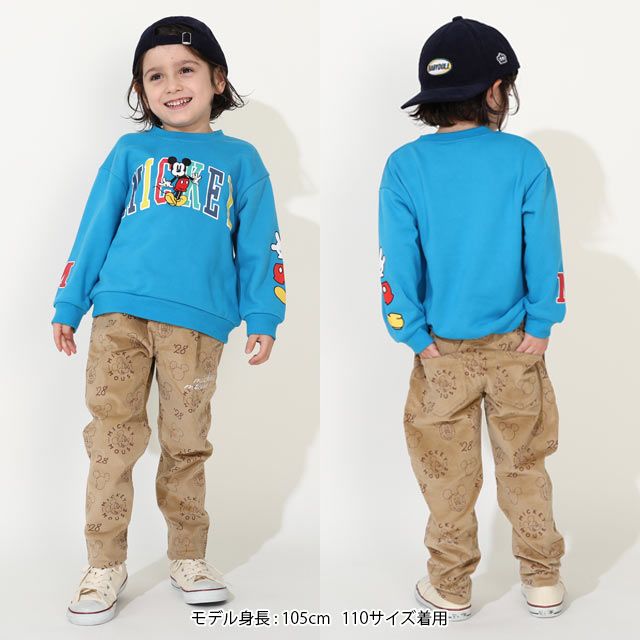 【ベビードール】ミッキー 親子お揃い カラフルロゴ トレーナー 0044K / ベビーサイズ キッズ ファミリーコーデ おそろい スウェット素材 長袖 トップス クルーネック セミワイド