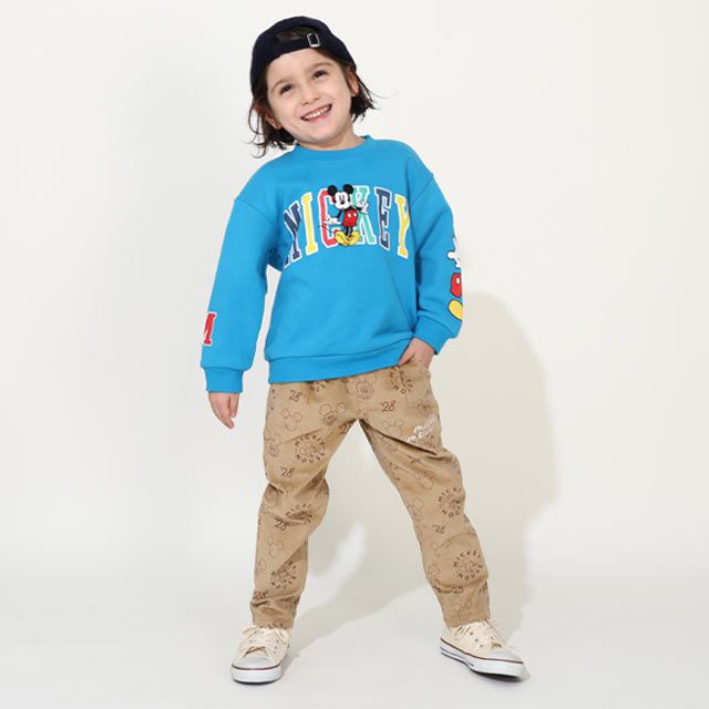 【ベビードール】ミッキー 親子お揃い カラフルロゴ トレーナー 0044K / ベビーサイズ キッズ ファミリーコーデ おそろい スウェット素材 長袖 トップス クルーネック セミワイド