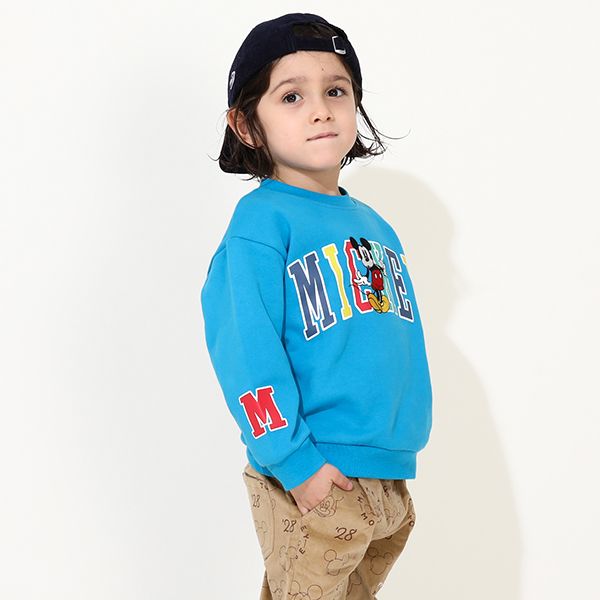 【ベビードール】ミッキー 親子お揃い カラフルロゴ トレーナー 0044K / ベビーサイズ キッズ ファミリーコーデ おそろい スウェット素材 長袖 トップス クルーネック セミワイド