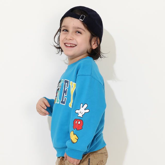 【ベビードール】ミッキー 親子お揃い カラフルロゴ トレーナー 0044K / ベビーサイズ キッズ ファミリーコーデ おそろい スウェット素材 長袖 トップス クルーネック セミワイド