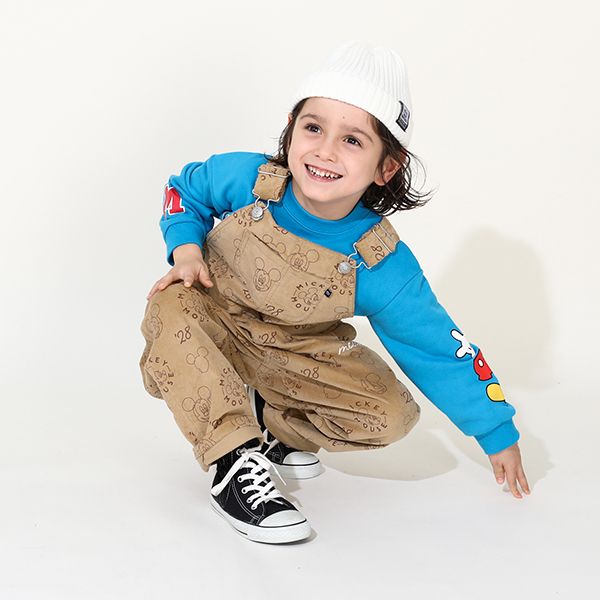 【ベビードール】ミッキー コーデュロイ サロペット 0047K / ベビーサイズ キッズ リンクコーデ おそろい ストレッチコーデュロイ 肩紐調整可 ポケットあり