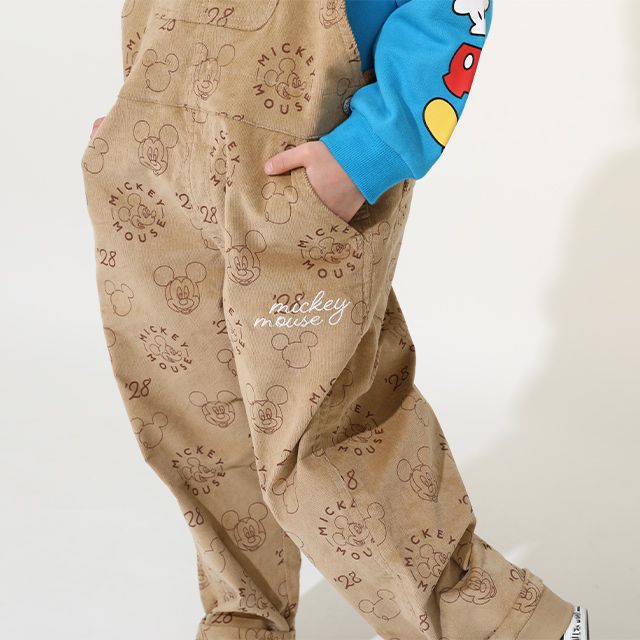 【ベビードール】ミッキー コーデュロイ サロペット 0047K / ベビーサイズ キッズ リンクコーデ おそろい ストレッチコーデュロイ 肩紐調整可 ポケットあり