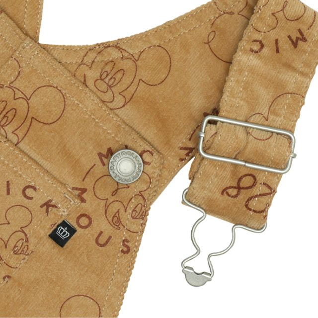 【ベビードール】ミッキー コーデュロイ サロペット 0047K / ベビーサイズ キッズ リンクコーデ おそろい ストレッチコーデュロイ 肩紐調整可 ポケットあり