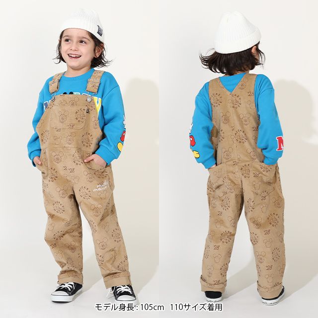 【ベビードール】ミッキー コーデュロイ サロペット 0047K / ベビーサイズ キッズ リンクコーデ おそろい ストレッチコーデュロイ 肩紐調整可 ポケットあり