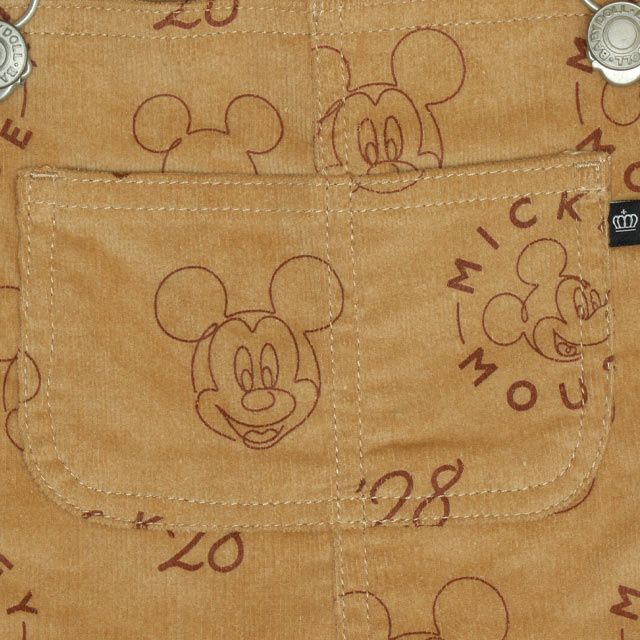 【ベビードール】ミッキー コーデュロイ サロペット 0047K / ベビーサイズ キッズ リンクコーデ おそろい ストレッチコーデュロイ 肩紐調整可 ポケットあり