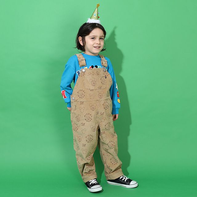 【ベビードール】ミッキー コーデュロイ サロペット 0047K / ベビーサイズ キッズ リンクコーデ おそろい ストレッチコーデュロイ 肩紐調整可 ポケットあり
