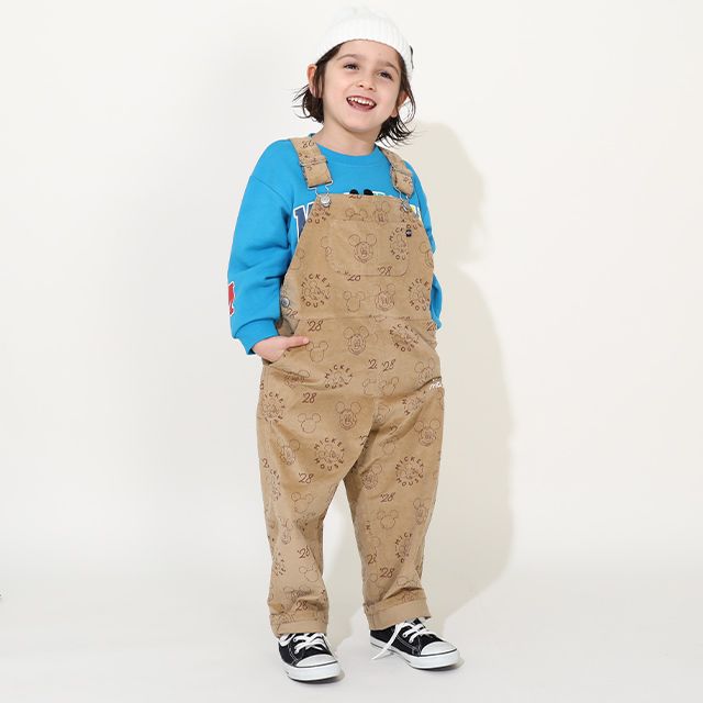 【ベビードール】ミッキー コーデュロイ サロペット 0047K / ベビーサイズ キッズ リンクコーデ おそろい ストレッチコーデュロイ 肩紐調整可 ポケットあり