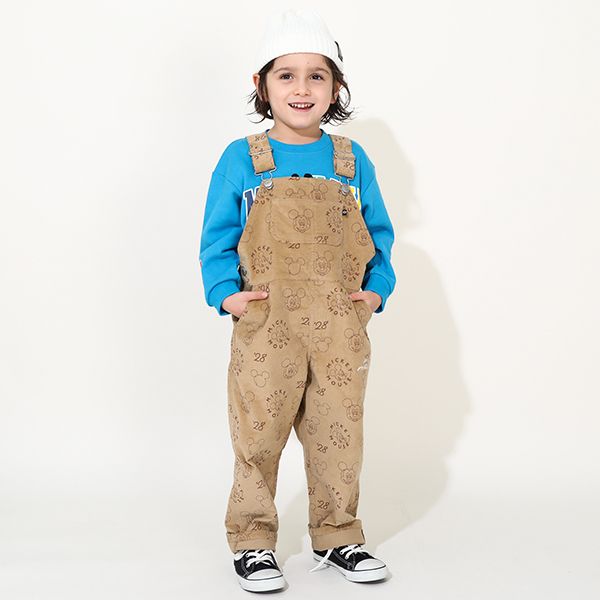 【ベビードール】ミッキー コーデュロイ サロペット 0047K / ベビーサイズ キッズ リンクコーデ おそろい ストレッチコーデュロイ 肩紐調整可 ポケットあり