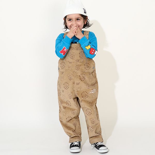 【ベビードール】ミッキー コーデュロイ サロペット 0047K / ベビーサイズ キッズ リンクコーデ おそろい ストレッチコーデュロイ 肩紐調整可 ポケットあり