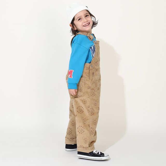 【ベビードール】ミッキー コーデュロイ サロペット 0047K / ベビーサイズ キッズ リンクコーデ おそろい ストレッチコーデュロイ 肩紐調整可 ポケットあり