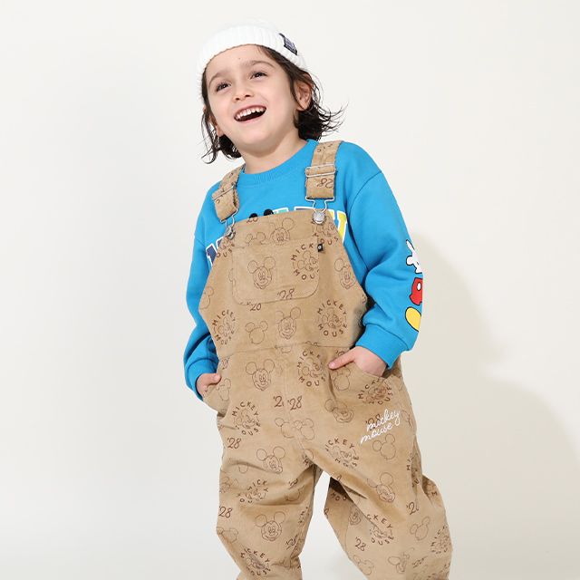 【ベビードール】ミッキー コーデュロイ サロペット 0047K / ベビーサイズ キッズ リンクコーデ おそろい ストレッチコーデュロイ 肩紐調整可 ポケットあり