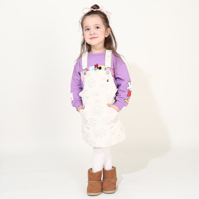 【ベビードール】ミニー コーデュロイ ジャンパースカート 0048K / ベビーサイズ キッズ リンクコーデ おそろい ジャンスカ ストレッチコーデュロイ 肩紐調整可 ポケットあり