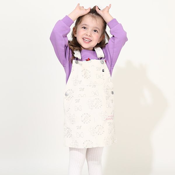 【ベビードール】ミニー コーデュロイ ジャンパースカート 0048K / ベビーサイズ キッズ リンクコーデ おそろい ジャンスカ ストレッチコーデュロイ 肩紐調整可 ポケットあり