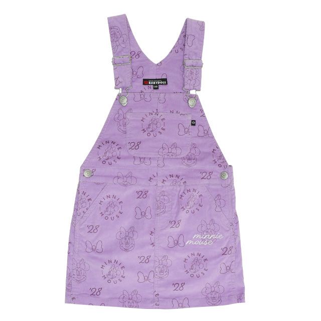 【ベビードール】ミニー コーデュロイ ジャンパースカート 0048K / ベビーサイズ キッズ リンクコーデ おそろい ジャンスカ ストレッチコーデュロイ 肩紐調整可 ポケットあり