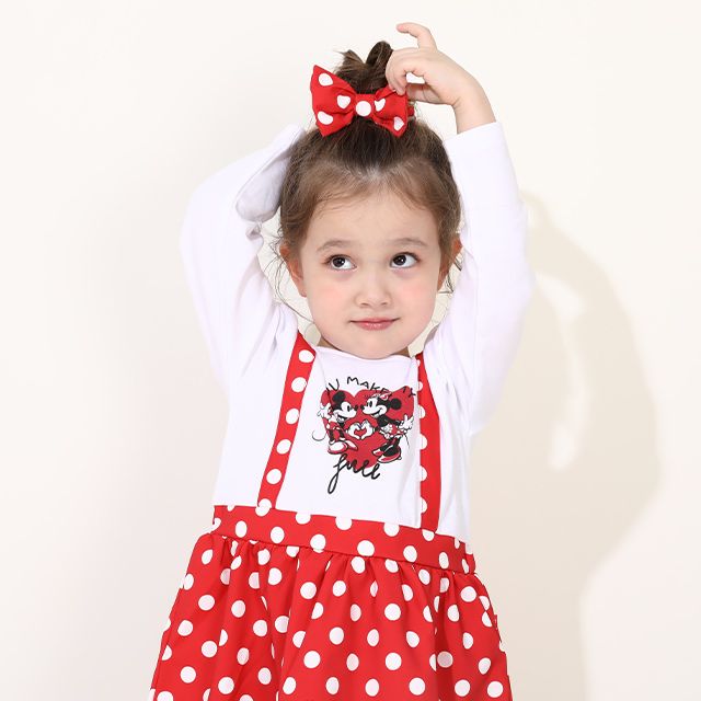 【ベビードール】ミニー 豪華3点セット 0086K / キッズ コーデセット 長袖 ワンピース スカート シュシュ ヘアアクセサリー バッグ 鞄 かばん ショルダーバッグ ガーリー