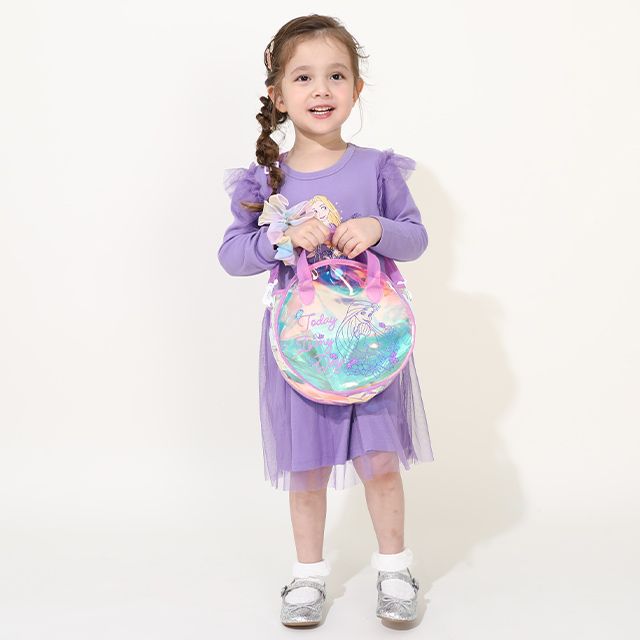 【ベビードール】ラプンツェル プリンセス / 豪華3点セット 0087K / キッズ ワンピ 長袖 スカート シュシュ ヘアアクセサリー バッグ 鞄 かばん ショルダーバッグ トータルコーデセット オーロラ ガーリー