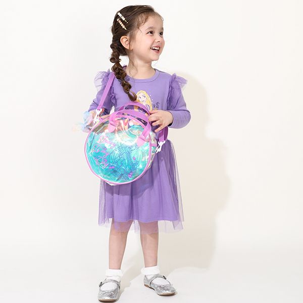 【ベビードール】ラプンツェル プリンセス / 豪華3点セット 0087K / キッズ ワンピ 長袖 スカート シュシュ ヘアアクセサリー バッグ 鞄 かばん ショルダーバッグ トータルコーデセット オーロラ ガーリー