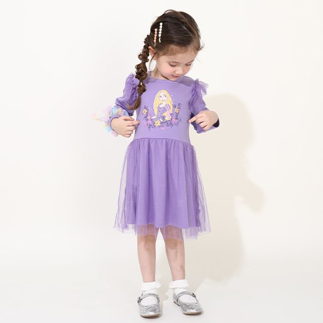 【ベビードール】ラプンツェル プリンセス / 豪華3点セット 0087K / キッズ ワンピ 長袖 スカート シュシュ ヘアアクセサリー バッグ 鞄 かばん ショルダーバッグ トータルコーデセット オーロラ ガーリー