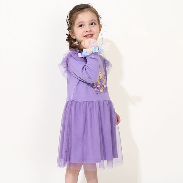 【ベビードール】ラプンツェル プリンセス / 豪華3点セット 0087K / キッズ ワンピ 長袖 スカート シュシュ ヘアアクセサリー バッグ 鞄 かばん ショルダーバッグ トータルコーデセット オーロラ ガーリー