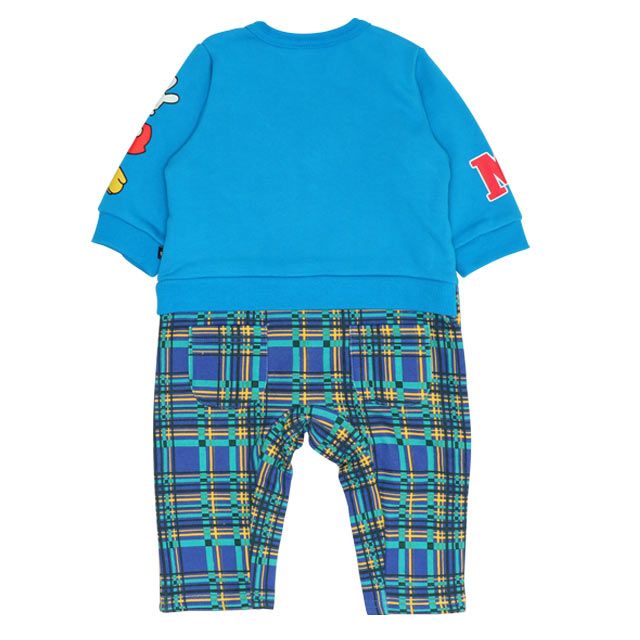 【ベビードール】ミッキー サテンロゴ ロンパース 0098B / ベビーサイズ ベビー服 ファミリーコーデ おそろい ドッキングデザイン スウェット素材 股下スナップボタン