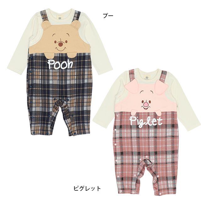 公式 ショップディズニー ベビードール ディズニー チェック柄サロペットドッキングロンパース 7010b プー