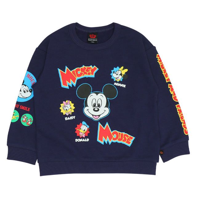【ベビードール】ミッキー キャラクター集合トレーナー 0126K / ベビーサイズ キッズ プルオーバー スウェット素材 フード無し 長袖