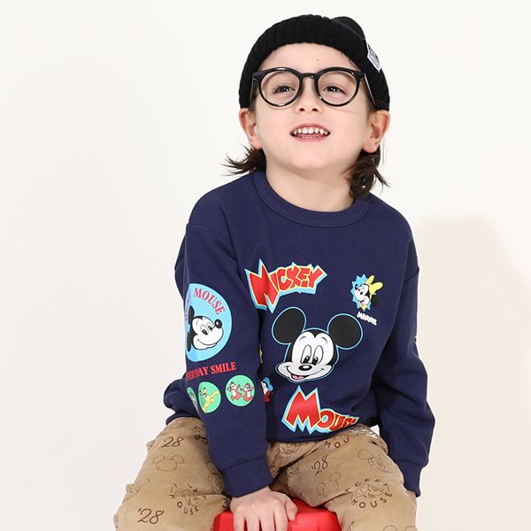 【ベビードール】ミッキー キャラクター集合トレーナー 0126K / ベビーサイズ キッズ プルオーバー スウェット素材 フード無し 長袖
