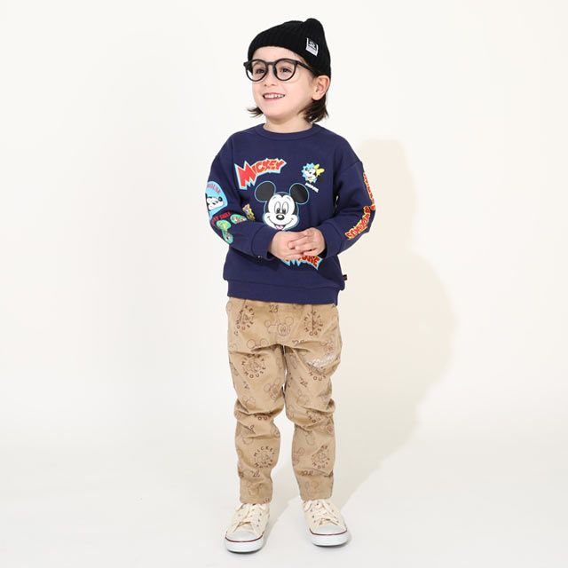 【ベビードール】ミッキー キャラクター集合トレーナー 0126K / ベビーサイズ キッズ プルオーバー スウェット素材 フード無し 長袖