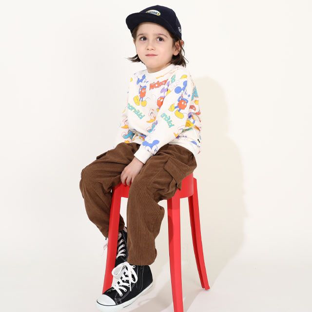 【ベビードール】ミッキー ドナルド 親子お揃い 総柄トレーナー 0127K / ベビーサイズ キッズ プルオーバー スウェット素材 フード無し 長袖