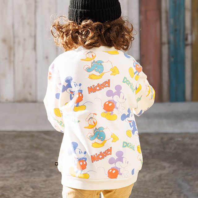 【ベビードール】ミッキー ドナルド 親子お揃い 総柄トレーナー 0127K / ベビーサイズ キッズ プルオーバー スウェット素材 フード無し 長袖